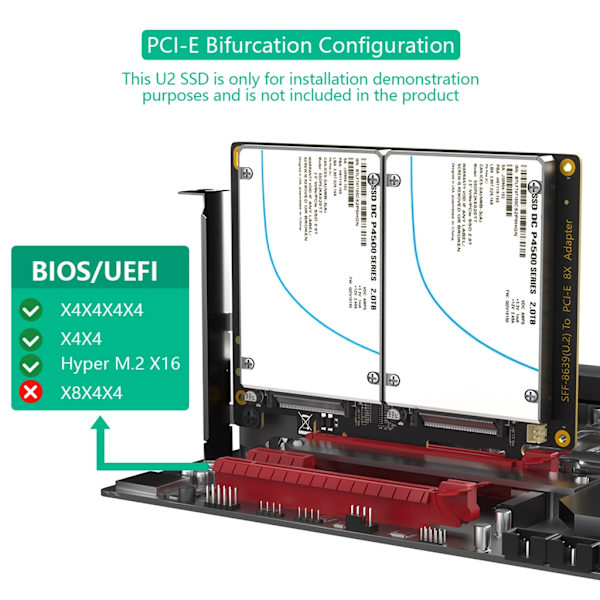 PCIe 8X Interfacekort til 2 SFF 8639 SSD Højkapacitetslager