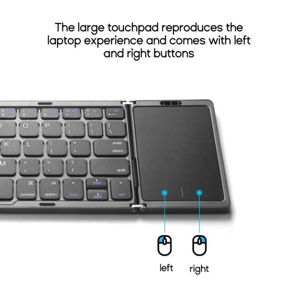 Trådlöst hopfällbart tangentbord med pekplatta BLE5.1 Uppladdningsbar hopfällbar Bluetooth-kompatibel Tyst tangentpanel för bärbar dator Black and white