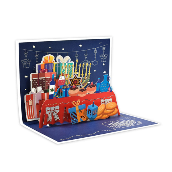 HappyHanukkah 3D gratulationskort för Chanukah Festival Handgjorda presenter PopUp Menorah Light Presentkort välsignelsekort
