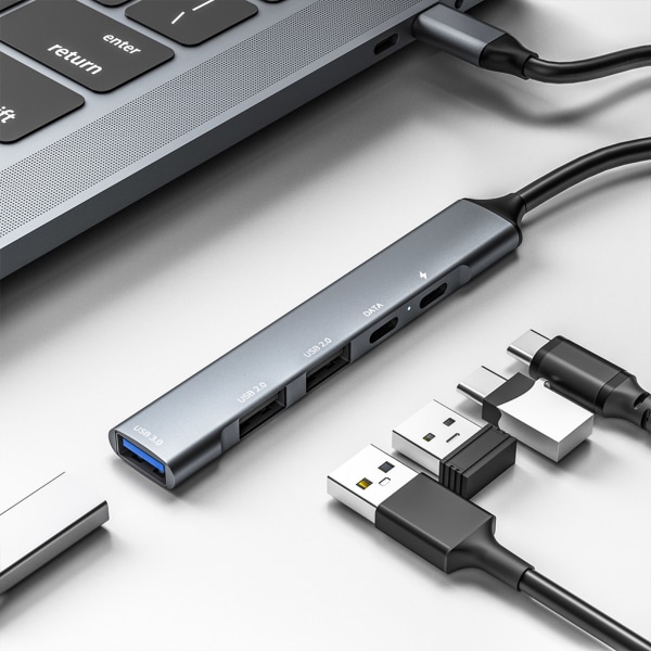 USB Hub 3.0, 5 i 1 typ C dockningsstation med 65W PD-laddning och aluminiumlegeringskropp för Windows, för Mac, Linux