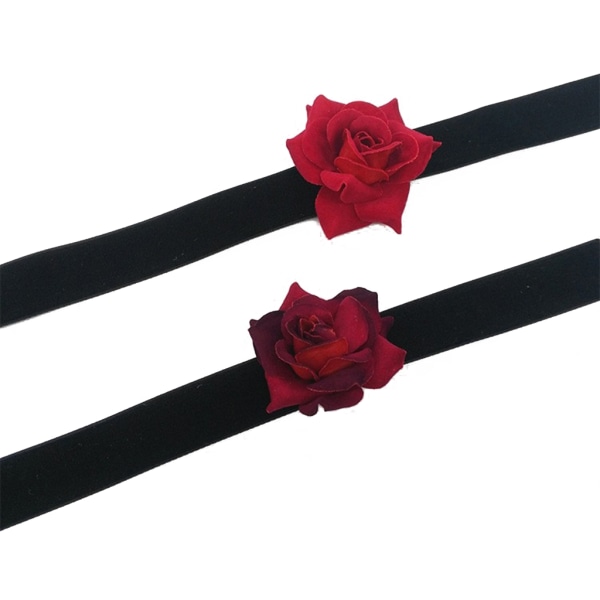 Mode Rose Flower Choker för Dam Accessoar Punk Gothic Mjuk Svart Sammet Choker Halsband Girl Neck Smycken Present Wine Red