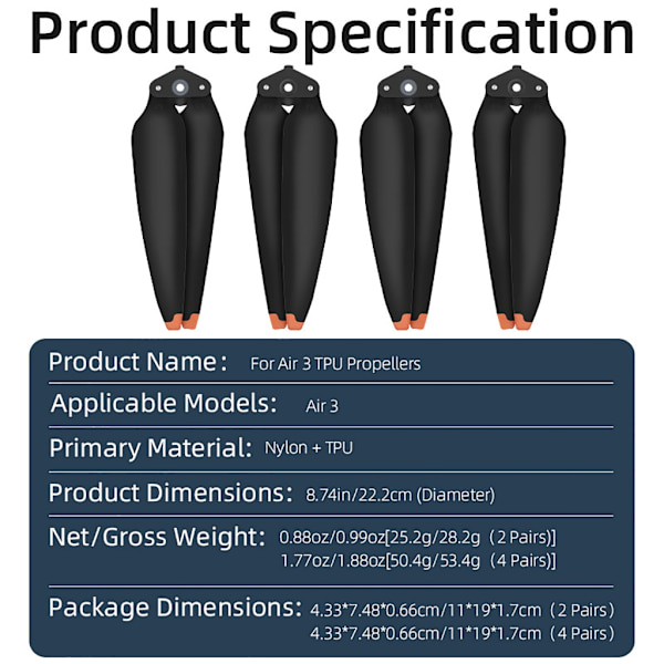 2/4 par med låg ljudnivå 8747F propellerpropeller för luft 3 drönare Quick-Release fällbara propellrar Vingfläkttillbehör 4 pairs