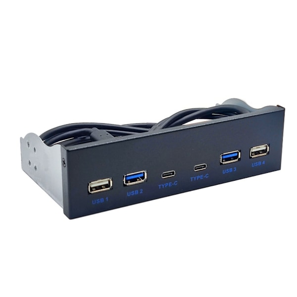 USB 3.0 Etupaneeli Pöytäkoneelle 5.25\" CD-ROM Asemapaikkaan USB3.0/3.2 19Pin USB2.0 9Pin - 2x USB Type C + 2xUSB3.0 + 2x2.0