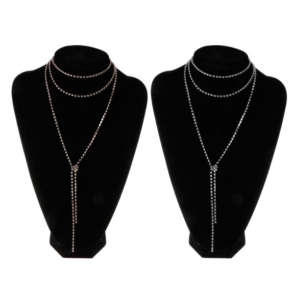 Mode Rhinestone Charm Halsband Stapelbart Kristall Halsband Statement Smycken Långt halsband Present för kvinnor Flickor Silver