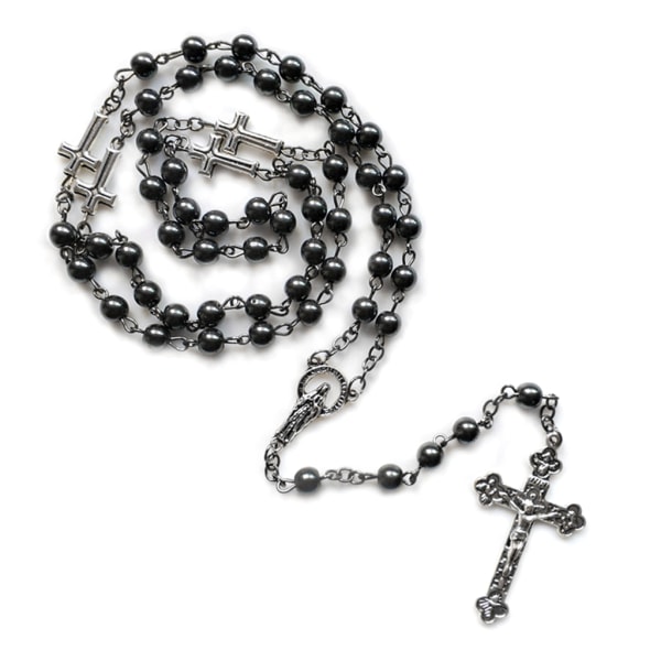 Mode handgjorda runda pärlor katolska rosenkransen halsband för Cross hänge Religiou