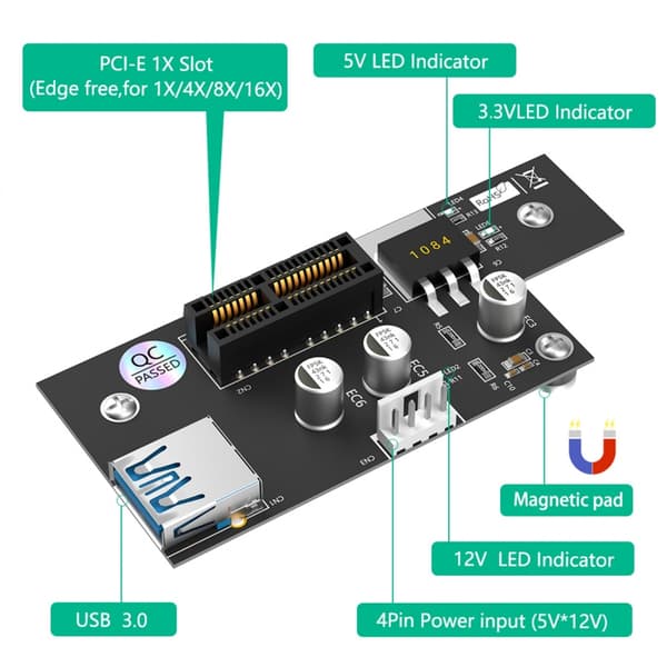 PCIE 1X til X1 Horisontal USB3.0 Udvidelseskort til Computerbrug