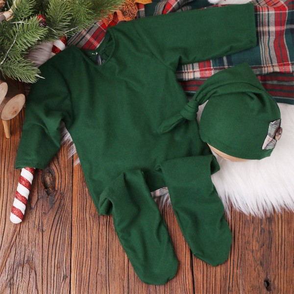 Nyfödd muslinhatt & långärmade jumpsuits Set Fotorekvisita Baby Juldräkt för pojkar flicka