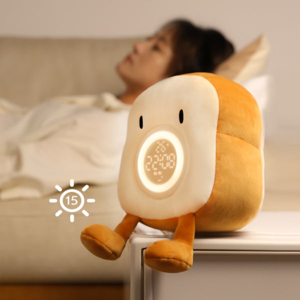 Cartoon Plysch Toast Väckarklocka för Creative LED Digital Klocka Barn Desktop Elektronisk klocka med vibrationsfunktion A