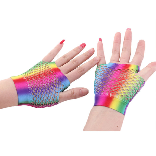 Kvinnor Tonåringar Korta handskar Nattklubb Hollow Genomskinliga handskar Summer Beach Anti-UV Handskar Korta färgglada mesh