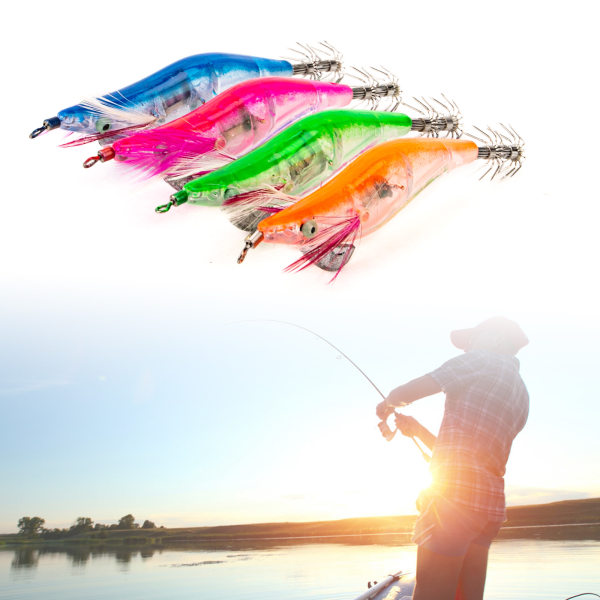 LED-ljusande räkor Bläckfisk Nattfiske Bläckfisk Jigs Lure Bass Age Fiskredskap Blue