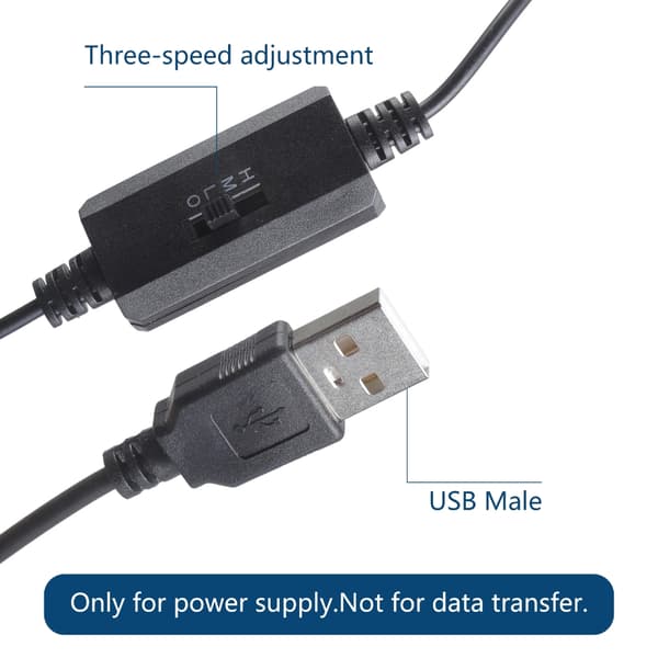 3-Hastighets Justerbar USB til 2-Pin Bare Ledning Viftekontrollerkabel Med Bryter