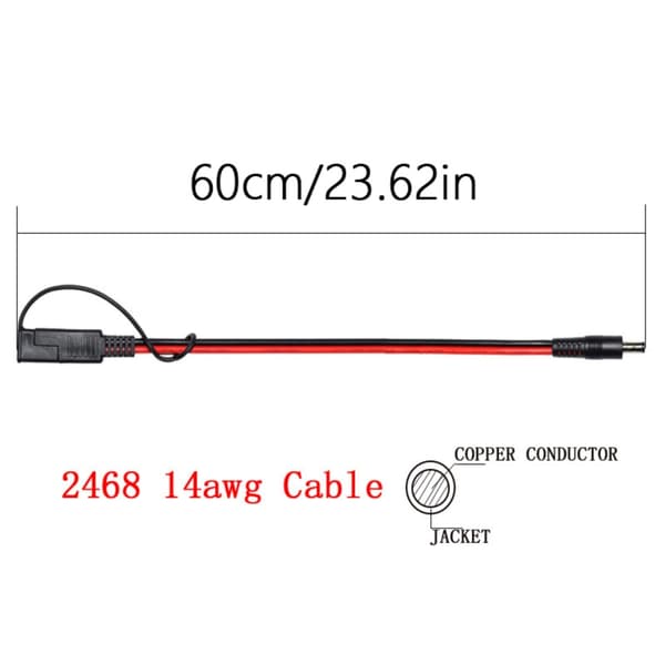 14AWG 60cm SAE 2Pin til DC5.5mm Strømforlængerledning til Bærbare Strømkilder og Oplader