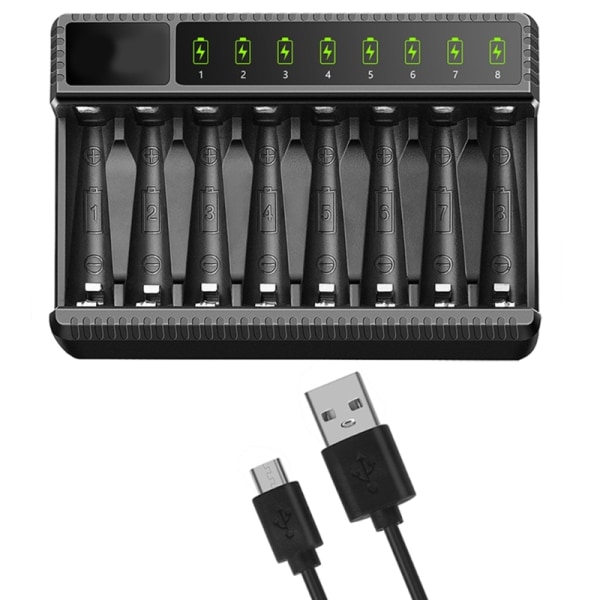 8 Bay AA AAA Batterioplader med LCD-display til NiMH NiCD AA AAA Genopladelige Batterier USB C Opladning Uafhængig