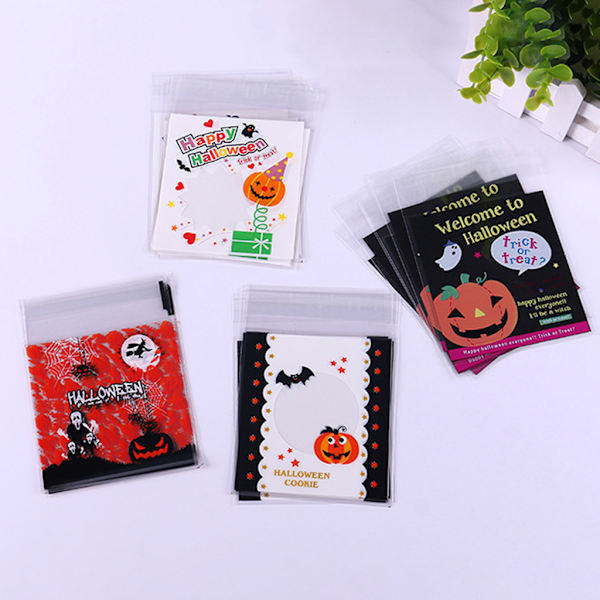 100 st Halloween godis kexpåse självhäftande fest tecknad klara godispåsar null - Pumpkin Dryad