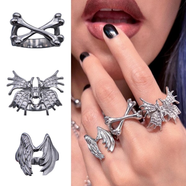 3 st Punk Lost Angel Spider Fjärilar Fingerringar med korsade ben för kvinnor Estetisk gotisk insektsroman Ringar Smycken null - 7