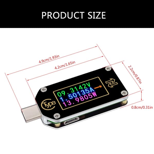 USB C Tester 3.5-24V 4A Spændingstester Multimeter LCD Display Amperemeter Værktøj