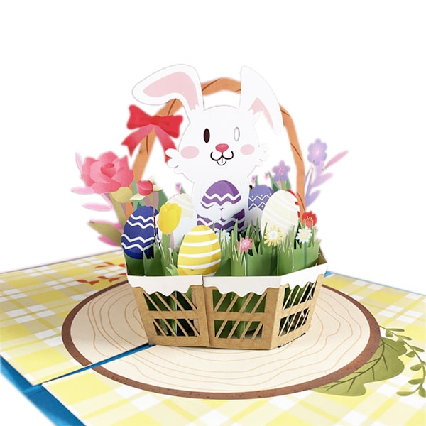 3D Pop-Up Kanin Blomsterkorg Påsk Söta Djur Grattiskort med Kuvert