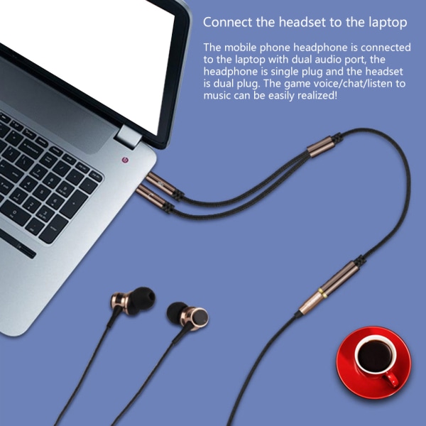 2 i 1 hörlurslinje Universal Audio-Extend adapterkabel för -hyperX Cloud II/Alpha-//Cloud Headphone