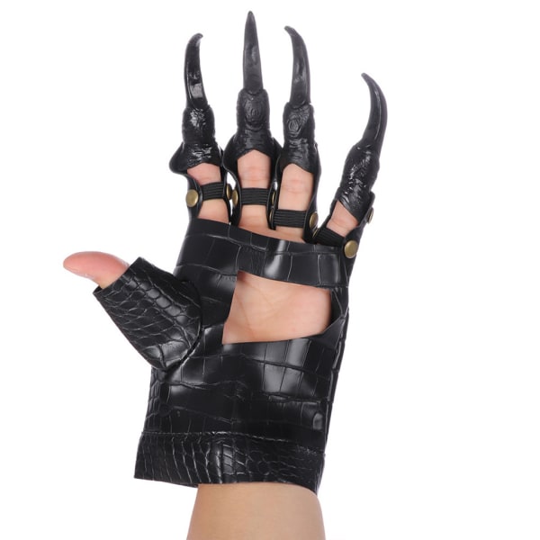 Halloween Dragon Claw Handskar Metall dubbade långa naglar konstlädervantar