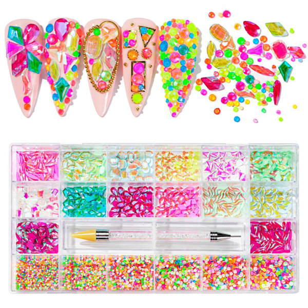 Nails Art Strass Glitter Oregelbunden pärla 3D FlatBack Studs Gem Nail Dotting Pen Tool Manikyr Kit Nail Art Smycken 2