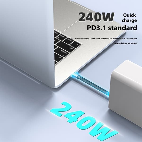 Kort Fleksibel USB C Ladekabel 40Gbps Dataoverføring PD3.1 og 15cm Flat