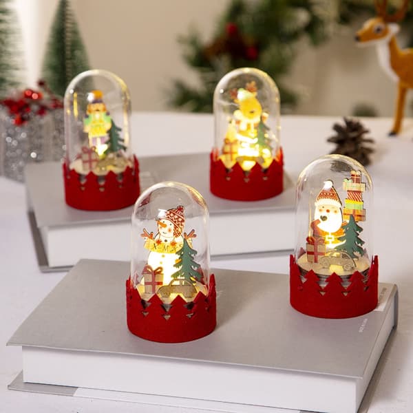 Juldekoration LED Lysande Träprydnader Julklappar Barn Jultomte Älg Snögubbe Soldat Prydnader