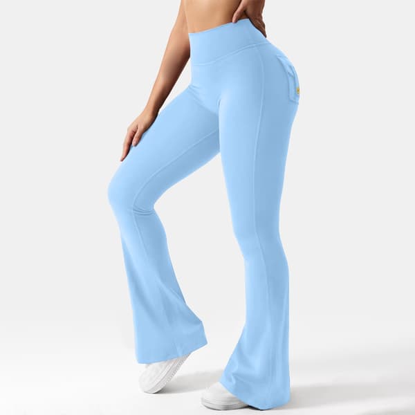 Dam Cargo Byxor Hög Midja Mode Utsvängda Elastiska för Träning Vida Ben Yogabyxor med Fickor Sky Blue M