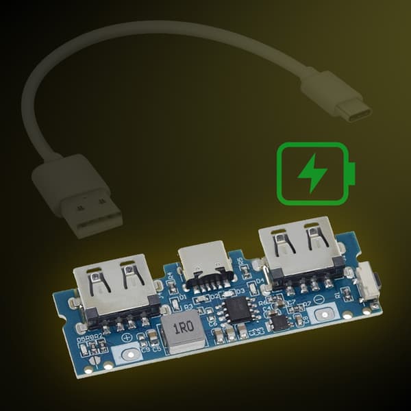 MicroUSB Typ-C USB Laddningskort LED Dubbel USB 5V 2.4 A för Mobil 18650 Ström