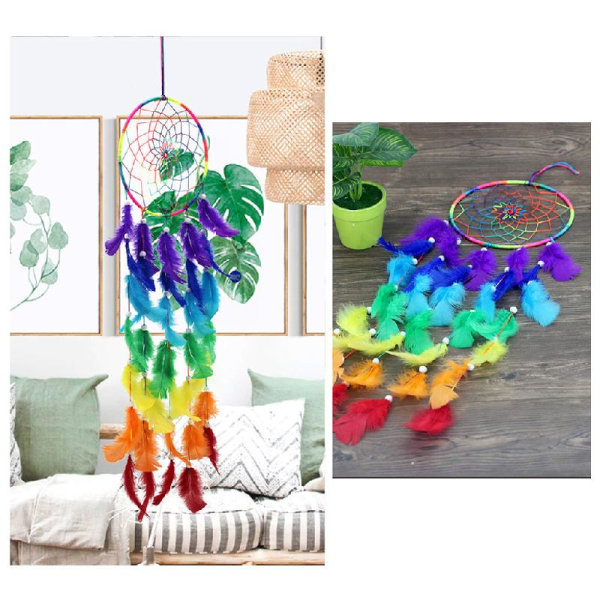 Drömfångare Färgglada Drömfångare Handgjorda Rainbow Traditional Feather Hangin