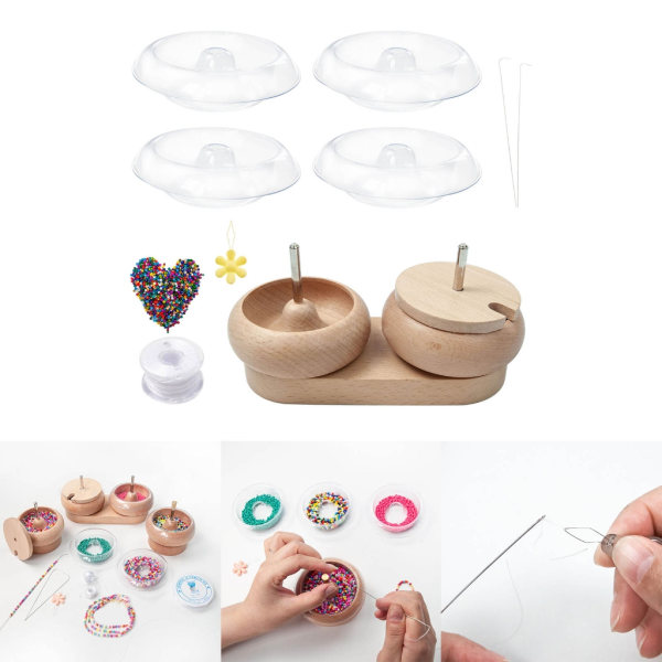 Wood Bead Spinner Bowl med pärlnål Spin Pärlskål, för att enkelt göra smycken smycken projekt