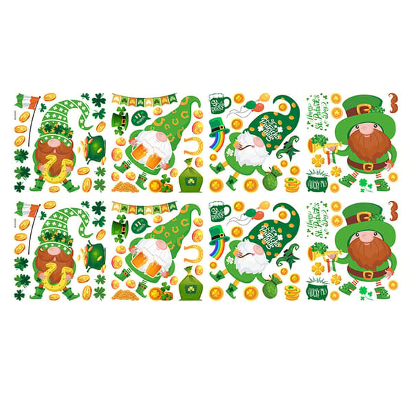 Patrick's Day Wall Sticker Clover Gnome Window Clings Decals Irish Sticker Decor D