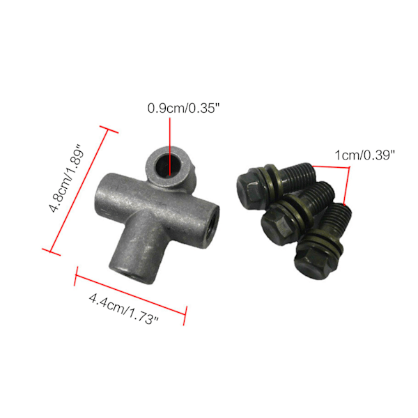 Slangeadapter Hydraulisk 3-vejs Bremsslangeadapter Rørkobling T-stykke 10mm Bolt ATV'er