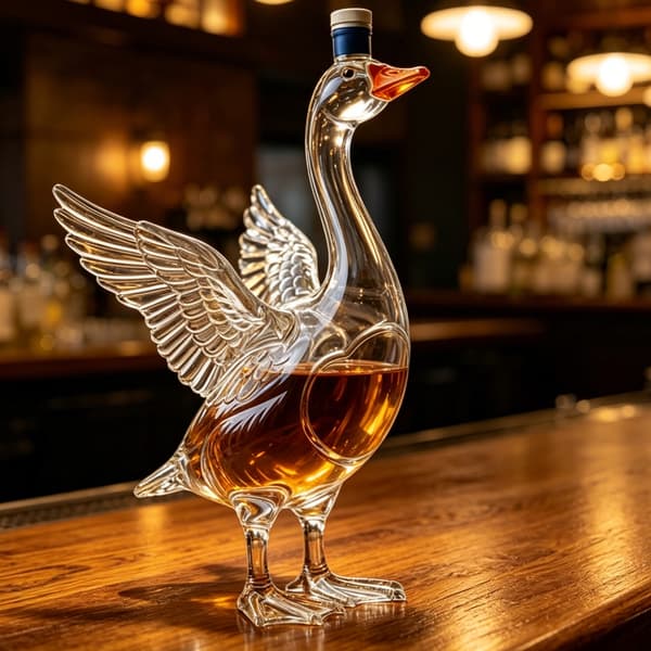 Ankformad whiskyskaraff i klart glas för hemmabaren