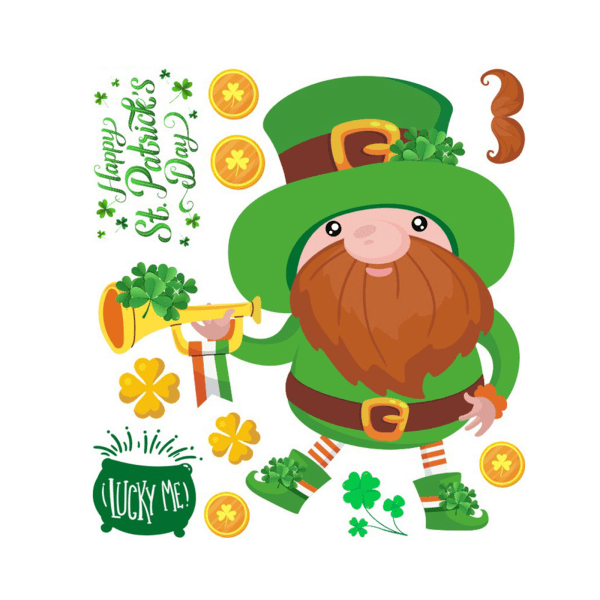 Patrick's Day Wall Sticker Clover Gnome Window Clings Decals Irish Sticker Decor E