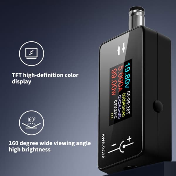 Spänningsamperemeter DC5.5x2.5 Gränssnittstestare Effektmätare TFT-Display