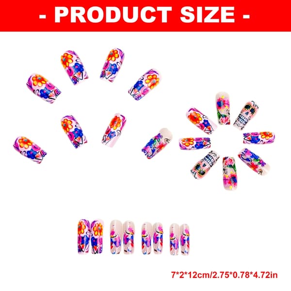 Blomstret Halloween Press On Manicure Sæt til Temafest-looks