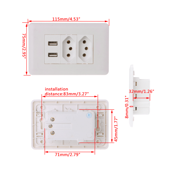 15A vägg\u007Fdubbel standard power Adapter Dubbla portar USB laddarpanel 5V 2.