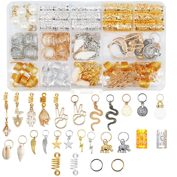 173PCS Hårflätringar Metall Dreadlock Pärla Hårklämma Dekoration i Guld Silver
