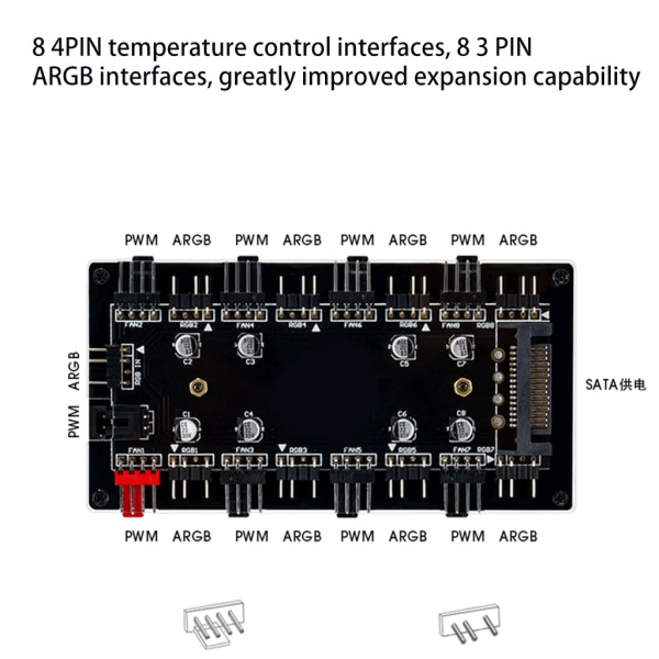 12V 4Pin RGB Light 5V 3Pin ARGB PWM Splitter Hub för Case Extension 2In1 8 Fläkt Interface Ports Adapter 5VSATA