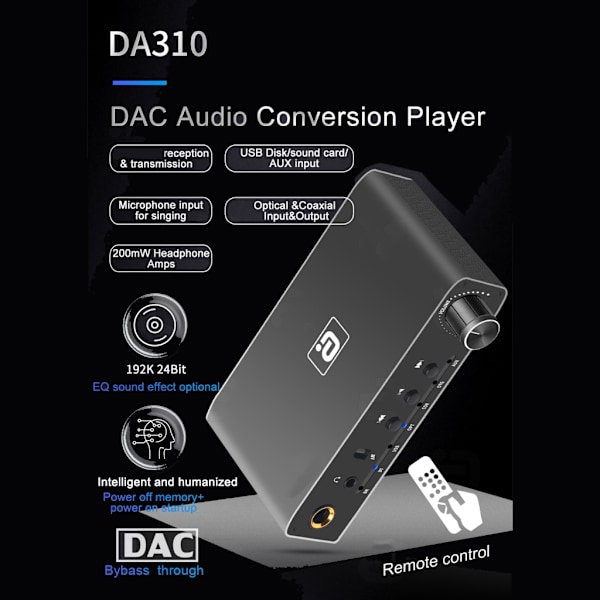 DA310 DAC Bluetooth-kompatibel 5.3 Audio Receiver Sändare Digital till Analog Conversion Player Njut av musik trådlöst EU Plug