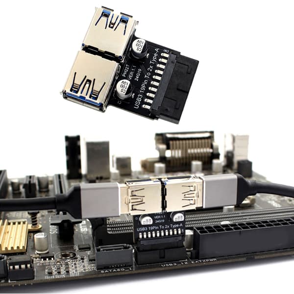 USB3.0-sovitin C-tyyppi PH22T emolevylle 19/20PIN - 2xUSB3.0A-liitäntä