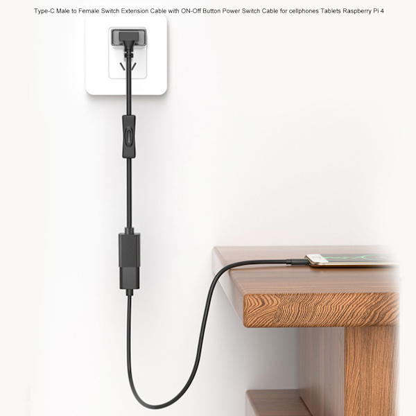 för Raspberry Pi Power , USB C Hane till Hona Typ C Förlängningskabel Inline On/Off Switch för Raspberry Pi 4 50cm