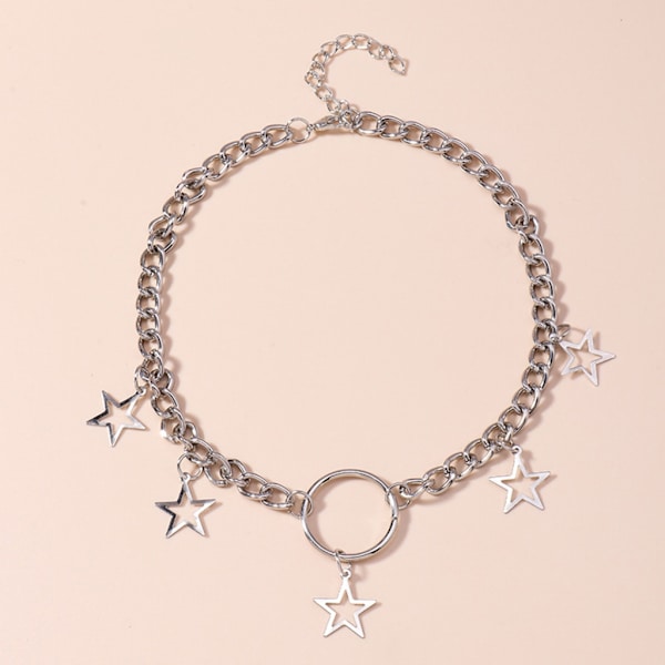 Europeiska och amerikanska smycken Punk Trend ihålig femuddig stjärna rund cirkel halsband kvinnlig nyckelbenskedja Kedja smycken