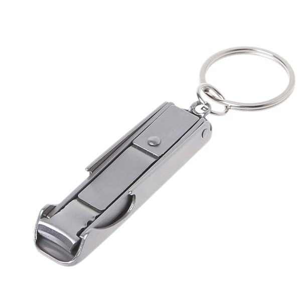 2 i 1 Negleklipper Flaskeåbner, Rustfrit Mini Foldbar til Nøglering Negleklipper EDC Lommeværktøj med Nøglering