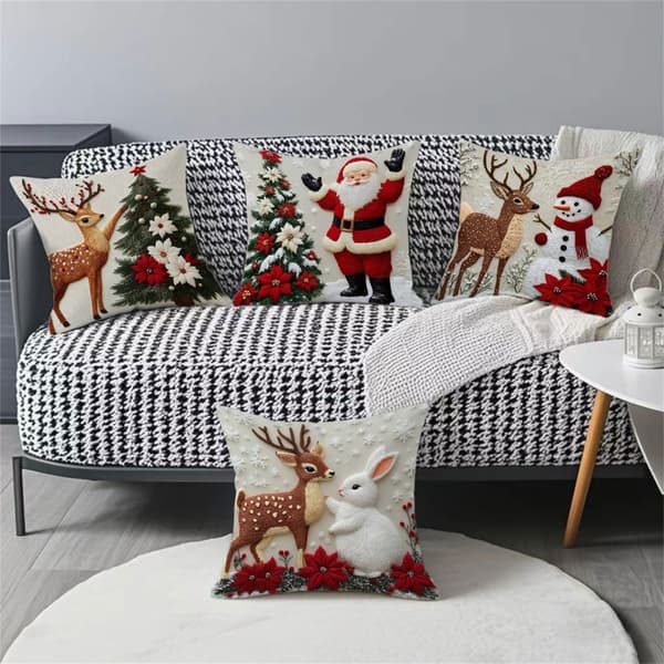 Vinterfest Dekoration Linne Kuddfodral Älg Kanin Tomte Juldesign 3