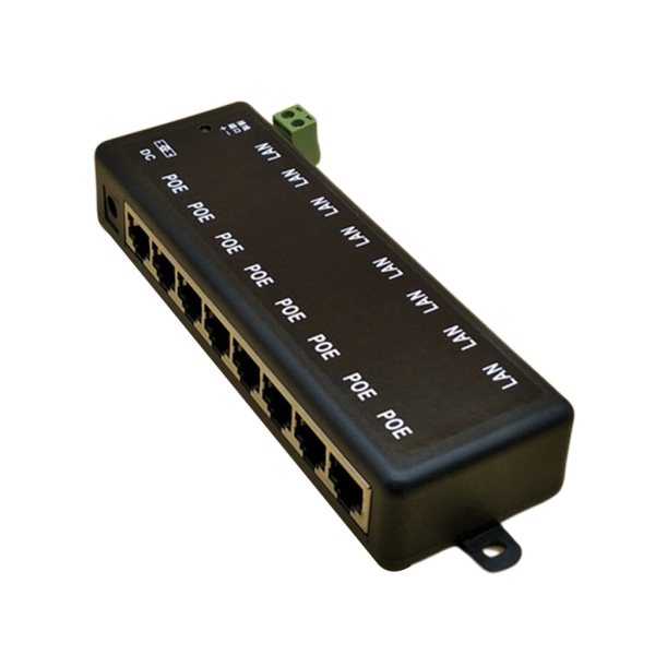 8 LAN Port POE Injector POE Splitter för CCTV Network POE Camera Power Over Eth med LED Power Light DC12-48V 10/100Mbps