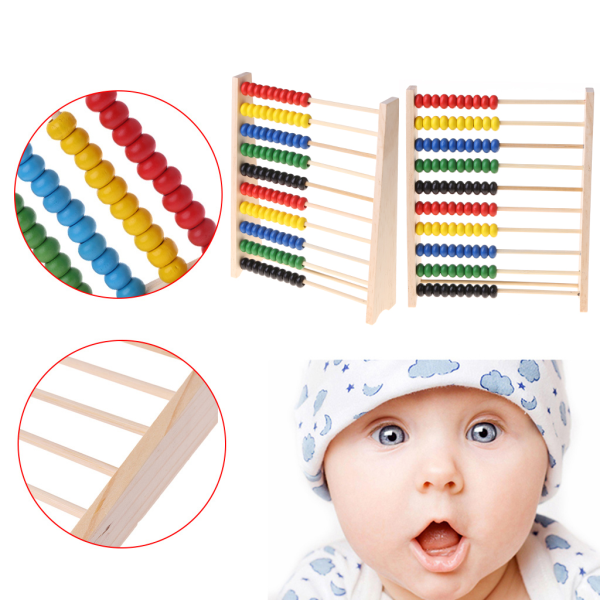 Trä Abacus 10-rads färgglada pärlor Räkna barn matematik Lärande pedagogisk leksak