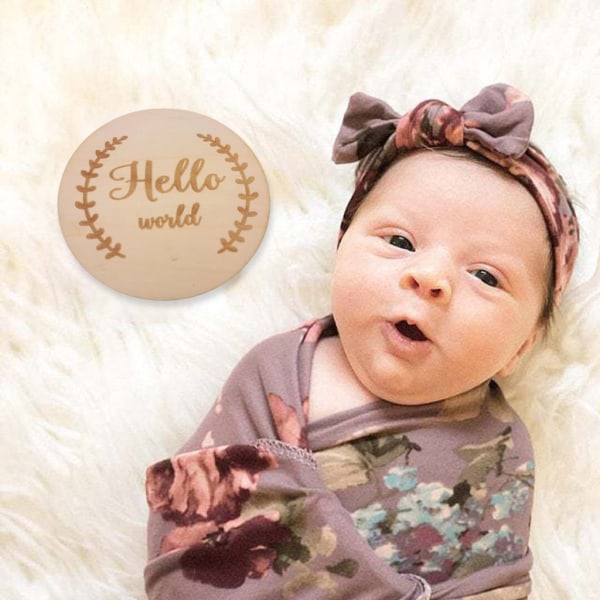 Baby Milstolpe Card Trä Månadskort Baby Birth Announcement Cards Printed Milestone Circle Disc Månader Signs Card null - A
