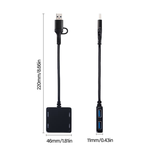 USB C til USB Hub-adapter 4 i 1 USB3.0 til computere, tablets og smartphones