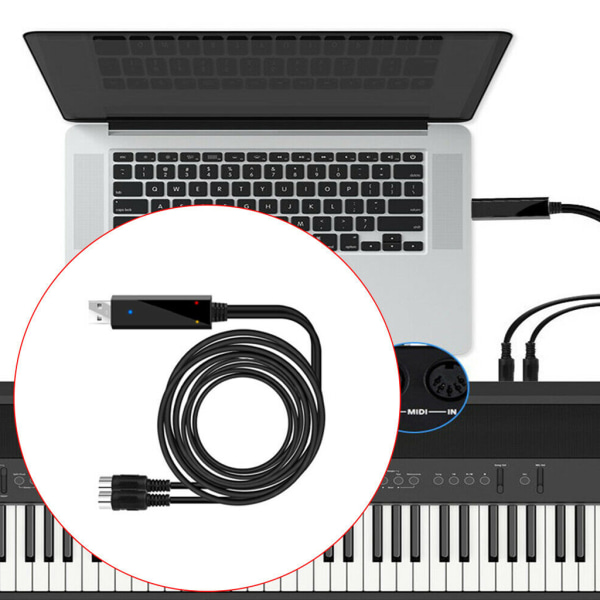 USB IN-OUT MIDI-kabel One In One Out-gränssnitt Linjekonverterare PC till musiktangentbord Adaptersladd 2 meter Längd